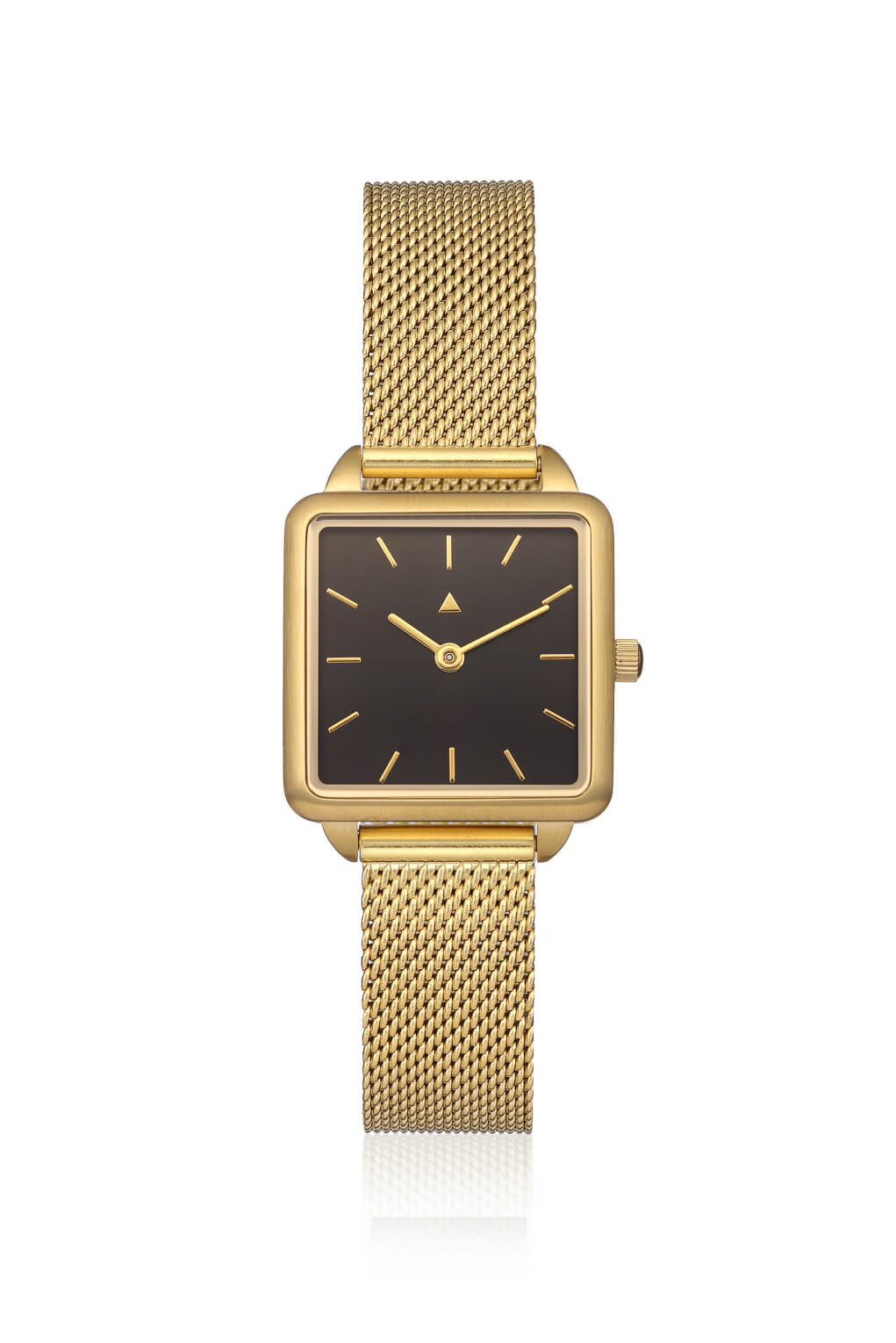 6120815-Rectangle watch in black with a golden mesh strap-1